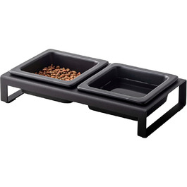 Yamazaki Home підставка для корму з керамічними мисками для котів і собак, сталева, 2 миски по 300 мл, нековзка