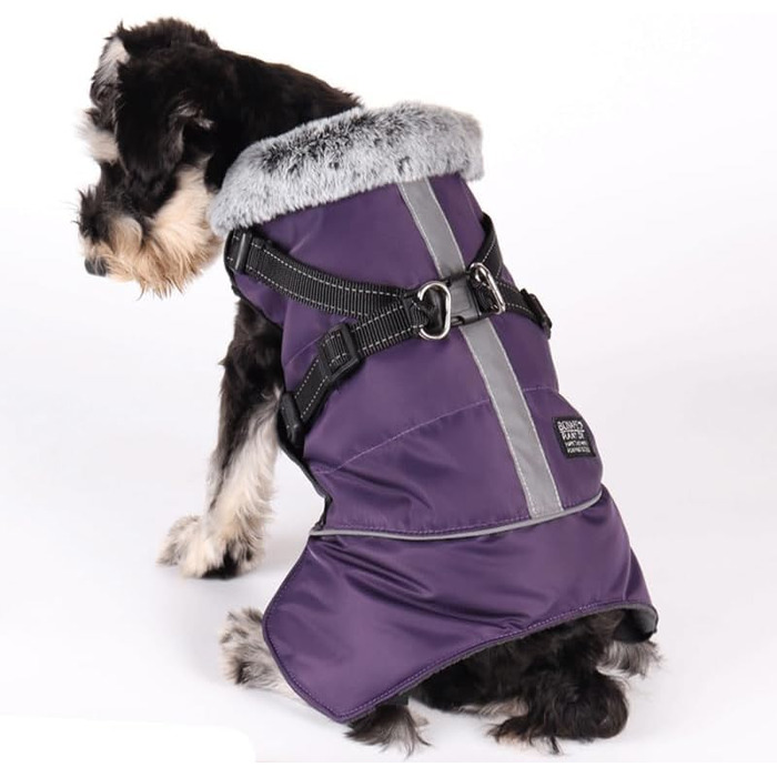 Зимові куртки для собак, жилети для собак з шлейкою, тепла куртка для собак, зимові куртки для собак для маленьких, середніх та великих собак (фіолетовий, S)