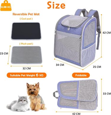 Рюкзак-переноска для собак та котів ALLSOPETS, фіолетовий. З безпечним ременем та світловідбиваючими смугами, для подорожей