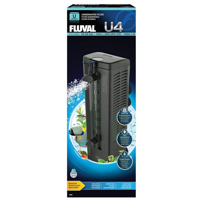 Внутрішній фільтр Fluval U4 для акваріумів 130-240л, 10Вт, з двома змінними поролоновими картриджами для великих забруднень