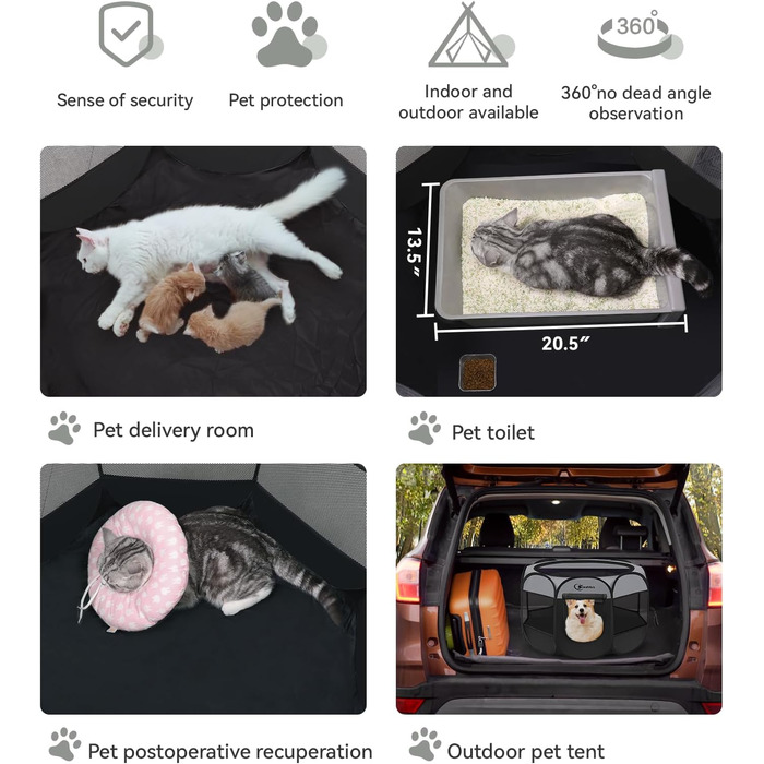 Сірий вольєр для цуценят та котів середніх порід, собаче намет, клітка для дому та вулиці, портативна Pop-Up собача будка з сумкою для перенесення, знімний верх (темно-сірий)