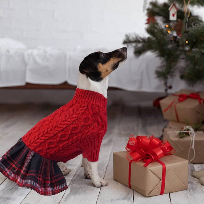 Пуловер для собак з коміром-гольф на Новий Рік, теплий одяг для цуценят, класичний в'язаний одяг для маленьких собак, чихуахуа, теплий одяг на Новий Рік, одяг для домашніх тварин (червоний, S)