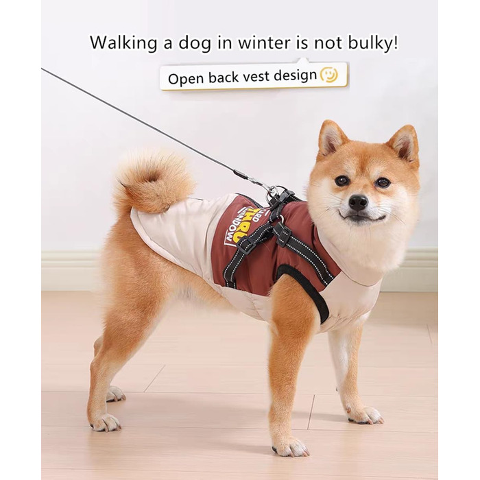 Зимовий одяг для собак, тепла куртка для тварин, водонепроникний та вітронепроникний жилет з бавовни з світловідбиваючими елементами, блискавкою (колір кава, розмір L)