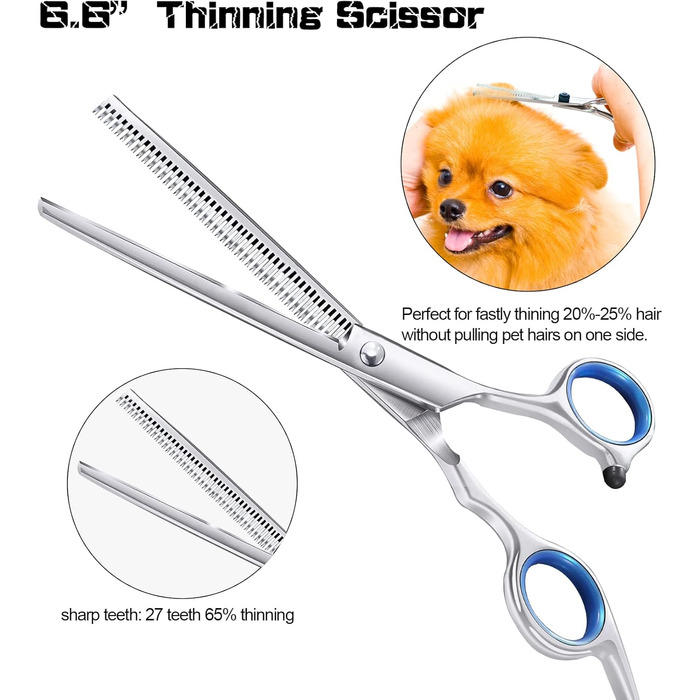 Набір для грумінгу собак 5 в 1: професійні ножиці для грумінгу з безпечними закругленими кінцями, срібні