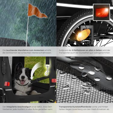 Причіп для велосипеда Tectake® - універсальний, для собак, велосипеда, електровелосипеда, візка, вантажопідйомність до 40 кг, складаний, швидкий монтаж, з аксесуарами безпеки, чорний