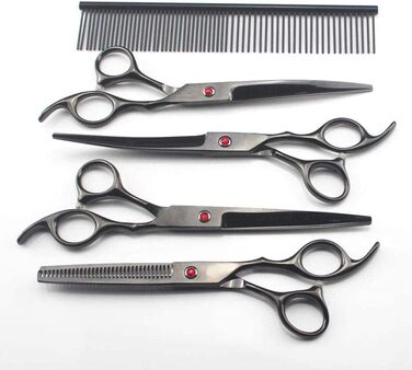Набір 5 професійних чорних ножиць для грумінгу собак, набір ножиць для стрижки та вичісування домашніх тварин