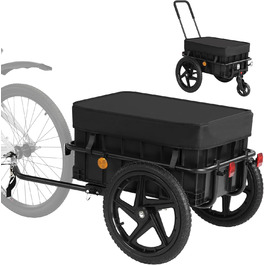 Велосипедний причіп 2-в-1 з ручкою для штовхання, міцний сталевий каркас, колеса 40 см, вантажопідйомність до 40 кг, чорний