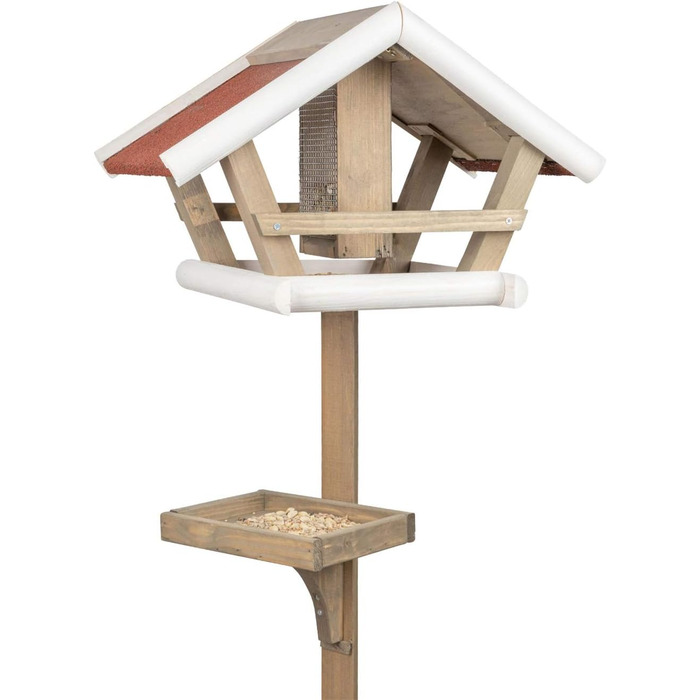 Дерев'яний годівничка для птахів VOSS.garden Birdy зі стійкою, силосом для корму та кормовим столиком, 30 x 48 x 123 см