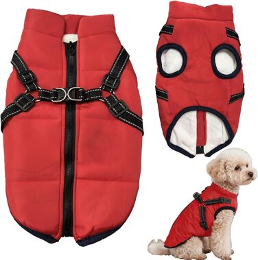 Водонепроникний собачий плащ з шлейкою, зимова тепла флісова куртка для середніх та великих собак, світловідбиваючий вітрозахисний собачий костюм (оливковий, M) Оливковий – M (Червоний – M)