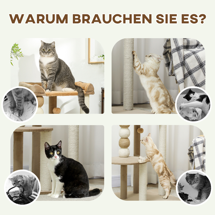 PawHut Cat Tree 86 см Cat Tree з платформою для стрибків, ліжко, ігровий м'яч, кігтеточка для кішок з джутовими кігтеточками, для кішок до 7 кг, кава | Аосом