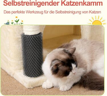 Котячий будиночок Hey-brother Kratzbaum для великих котів та Мейн-кунів, багатоярусний, з 2 платформами, 2 будиночками, великою печерею та щіткою, EMPJ070W (Бежевий)