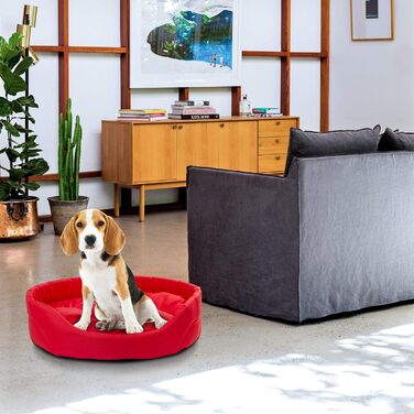 Крісло-ліжко для собак середніх порід, овальне | Зносостійке лежання для собак з подушкою | Кошик для собак | Поліестер, червоний, L (57x52 см)