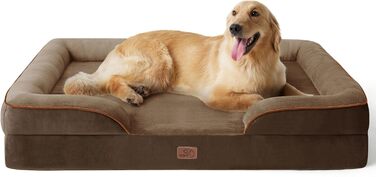 Ортопедичне ліжко для собак BEDSURE - 122x89 см. М'яке ліжко-софа для великих собак з ефектною формою, зручне та миється, нековзне, коричневе. Розміри: 122 x 89 x 20 см.