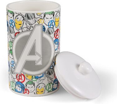 Керамічна банка для собачих ласощів Marvel Avengers, 10x5 см, з кришкою, для зберігання корму, циліндрична, можна мити в посудомийній машині