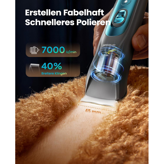 Машинка для стрижки собак та котів oneisall 2-в-1 з тримером для лап, LED-підсвічуванням, тиха робота, акумулятор 2000 mAh, професійний триммер для густого та кучерявого хутра, синій