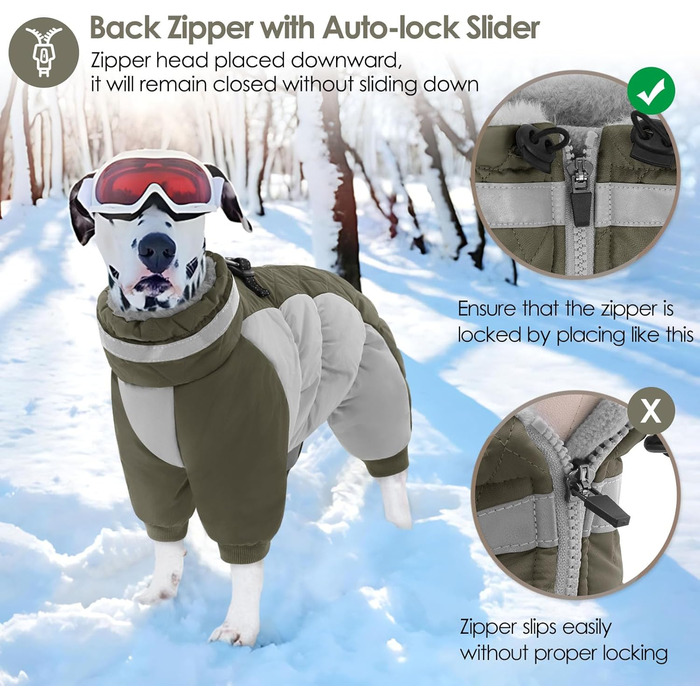 Зимовий комбінезон для собак AOFITEE - водонепроникний теплий одяг для великих собак з отвором для шлейки, теплий зимовий костюм для собак, підходить для Французького Бульдога (M, Оливковий)