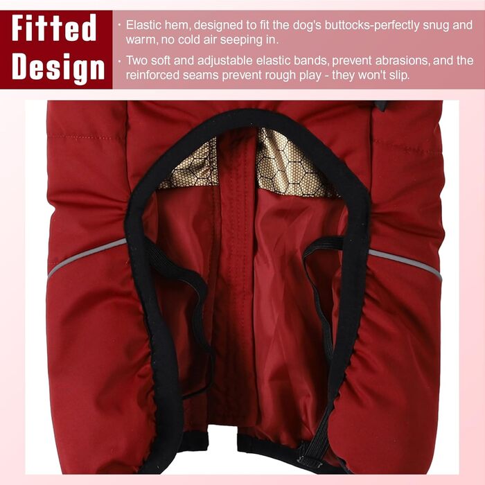 Тепла зимова куртка для собак Poseca: вітро- та водонепроникна, 2-в-1, з жилетом, для цуценят, на блискавці, червона