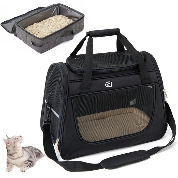 Транспортна переноска для котів Ruyiczb, чорна. Складана переноска для котів, переноска для подорожей, сумка-переноска для тварин