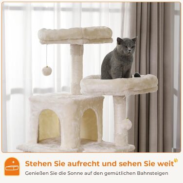 Кігтеточка для котів MSmask велика, стабільна, багатоярусна з 2 платформами, 2 будиночками, гамаком, сизалевими стовпчиками (Бежева, 160 см)