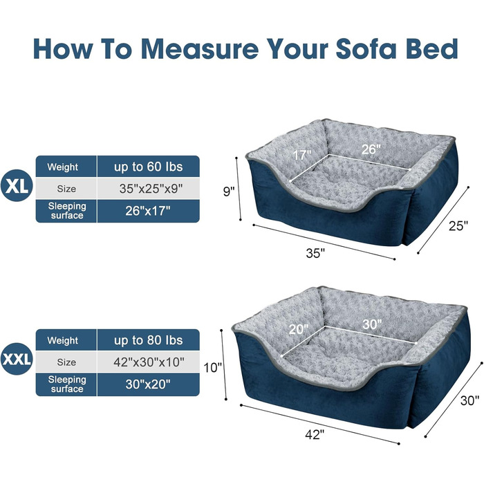 Ортопедичне ліжко для собак JOEJOY, прямокутне, велике, середнє, маленьке, миється, м'яке, дихаюче, для цуценят та домашніх тварин, XXL (107x76x25 см), темно-синій