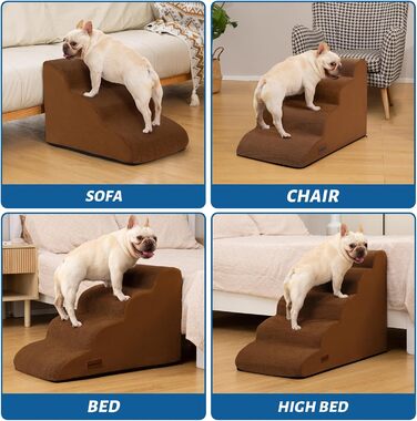 Сходинка для собак та котів на 4 сходинки, коричнева, 40 см. Стабільна, з антиковзким покриттям.