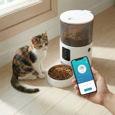 Автоматичний годівник для тварин з WiFi, пластиковий, біло-чорний, 3000 мл, 18.20 см
