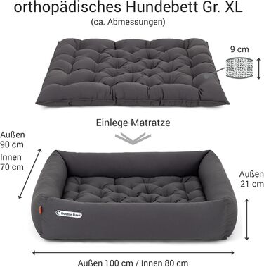 Ортопедичне ліжко для собак Doctor Bark - великі породи, XL (100x90 см), сірий колір, миється до 95°C, гігієнічне