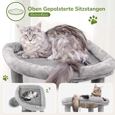 Кігтеточка Globlazer велика, стабільна кутова з великим будиночком для котів, платформа з м'яким покриттям, гамак, м'який кошик, кігтеточка висотою 130 см для кількох великих котів, для дому (XL, світло-сірий)