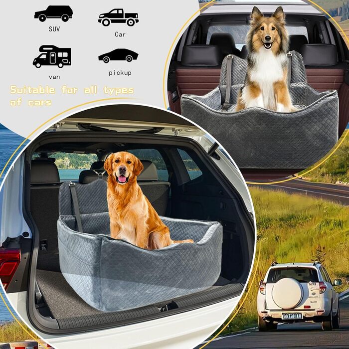 Автокрісло для собак: безпечне та зручне, велике, сірого кольору. Розбірне, для маленьких та середніх собак