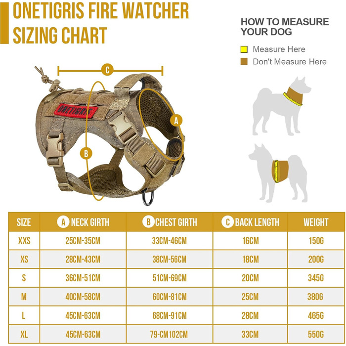 Тактична шлея для собак OneTigris FIRE WATCHER, коричнева, 1000D нейлон, з ручкою та 2 D-кільцями, розмір XS, для безпеки та дресирування