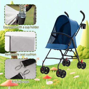 Візок для собак Homewell 2в1: візок-будка, сумка-переноска з підсклянниками, гальма та дощовик. Підходить для прогулянок з домашніми тваринами (Блакитний)