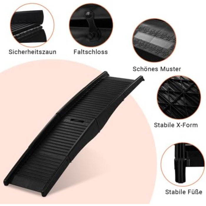 Сходинка для собак LEADZM, складана, до 50 кг, для багажника авто, 150x40 см, чорна