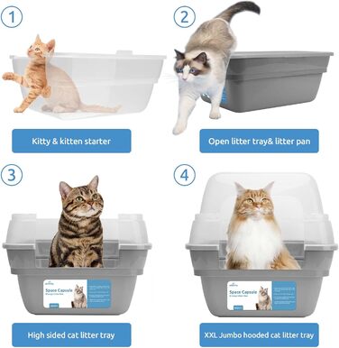 Petfamily 3-в-1 туалет для котів з кришкою, великий, сірий, XL 55×45×44 см, сучасний, для котів, кошенят, кроликів, гризунів, універсальний, зоотовари