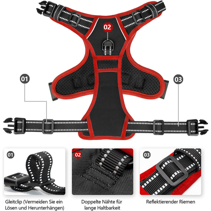 Шлейка безпеки для собак середніх та великих порід PHOEPET з м'якою ручкою та світловідбиваючими елементами (Чорний, M)