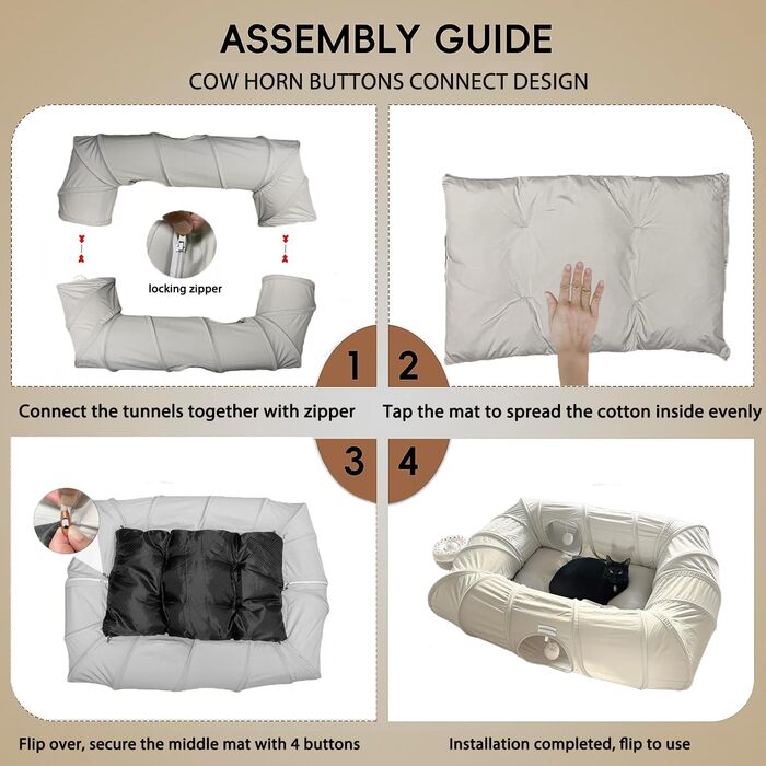 Туннель для котів Ernan: складаний ігровий тунель для кошенят, цуценят та кроликів (білий/сірий)