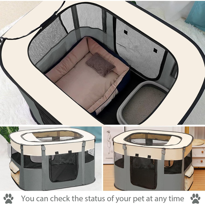 Складаний вольєр для цуценят, переносний вольєр для тварин, вольєр для цуценят, вольєр для тварин в приміщенні, вольєр для кошенят, цуценят, кроликів, сірий, 90 x 70 x 58 см