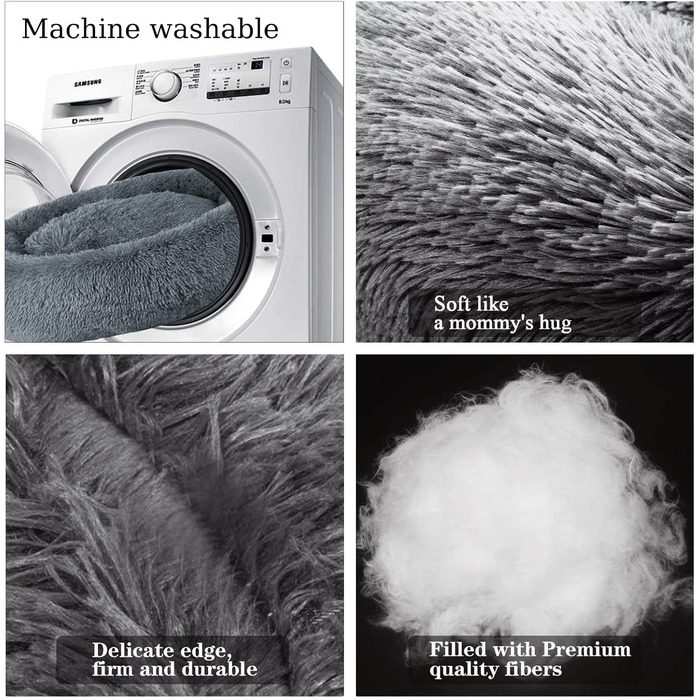 Кругле лежанка-донатик для собак великих та середніх порід, 70 см, сірий колір, плюш, анти-стрес, м'яка, пухнаста, для собак та цуценят