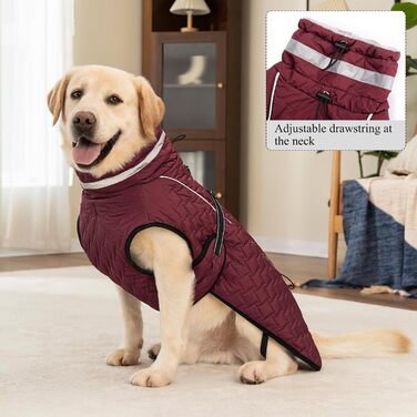 Водонепроникний зимовий теплий куртка для собак з підсумком, відбиваючий, для малих, середніх та великих собак (L, Червоний)