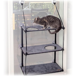 Підвіконна лежанка для котів K&H EZ Mount, 3 рівні, сіра, 30,5×58,6 см