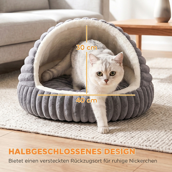 Плюшеве ліжко-будиночок для котів із знімною подушкою, протиковзаючою підкладкою та можливістю прання, сіре, для котів до 5 кг