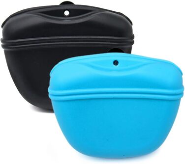 Силіконові мішечки для корму для собак, з магнітною застібкою, для прогулянок та тренувань на вулиці (1 шт., чорний та небесно-блакитний)