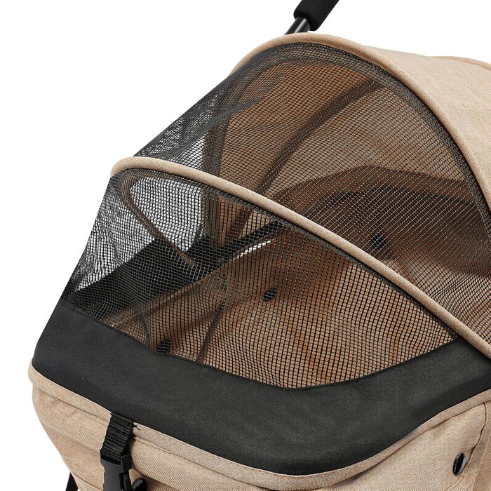 Складаний візок для собак та котів, 2-рівневий, з сумкою та ременями безпеки (Хакі)