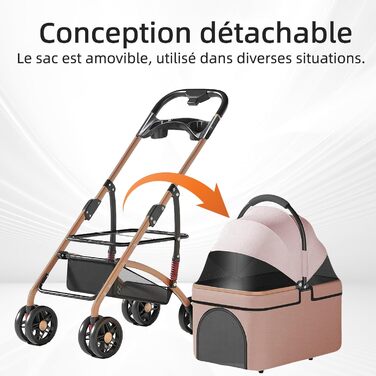 Дитяча коляска для собак та котів Homewell, складана, знімний кошик, сітчасті вікна, ремені на плече та тримач для напоїв, до 20 кг (хакі)