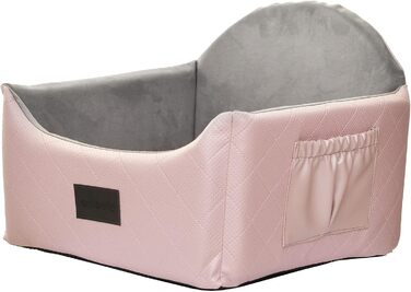 Автоматичний автокрісло для собак 2в1 | Універсальний автокрісло для собак та котів на заднє та переднє сидіння | Крісло-ліжко для собак та котів | Штучна шкіра, плюш | 48 x 48 см (Рожевий)