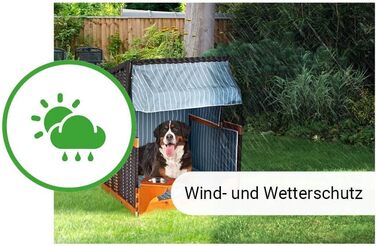 Клітка-лежанка для собак Outgarden з дерева, з водою/мискою та захисним чохлом | Чорна з блакитно-білим | Для маленьких собак