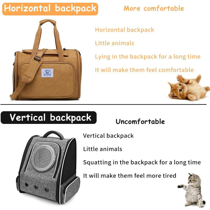 Рюкзак для тварин: переноска для собак, котів, цуценят. Дихаючий, складаний, для подорожей. Колір: коричневий, розмір: Small