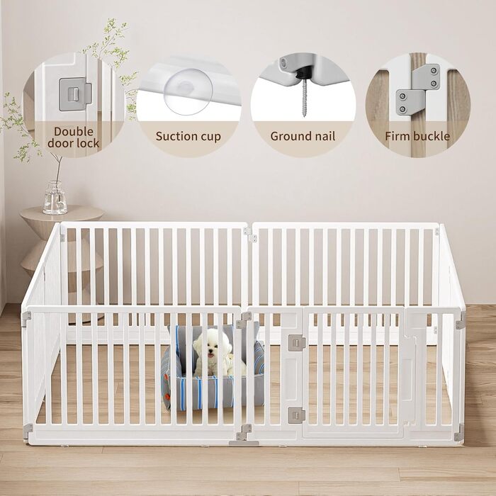 Клітка-вигул для цуценят Gupamiga, розкладна з дверцятами, для дому, на свята, біла (178x178 см), 8 шт.