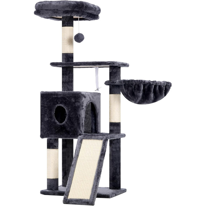 Котячий будиночок Hey-brother Kratzbaum 108 см: багатоярусний котячий комплекс з когтеточками, будиночком, гамаком та іграшками, кольори: рудий/чорний, MPJ007SBR (димно-сірий)