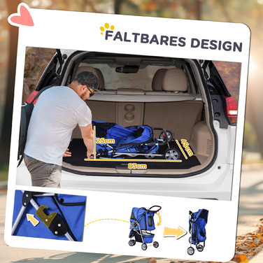 PawHut Dog Stroller Dog Buggy для собак і кішок різнокольоровий синій, складний і легкий, ідеально підходить для поїздок