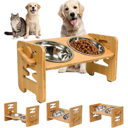 Підвищена годівниця для собак з підставкою, регульована висота, 2 миски з нержавіючої сталі, протиковзна, для маленьких собак та котів